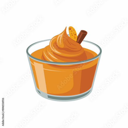 Minimalist sweet potato mousse in glass cup vector illustration – Suitable for clean design templates, culinary art, or Thanksgiving greeting cards.