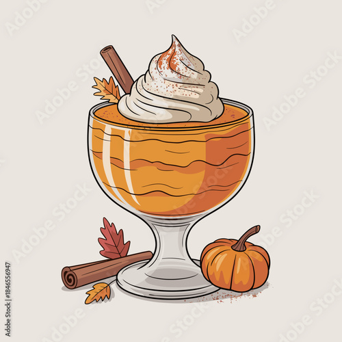 Elegant sweet potato mousse parfait vector with whipped cream – Ideal for holiday menus, dessert guides, or autumn food advertising.