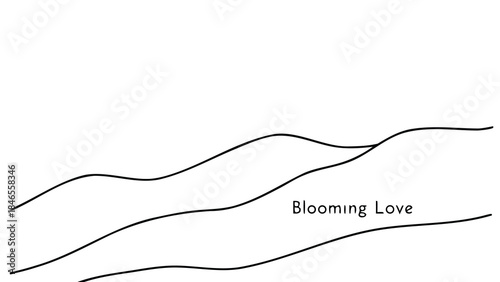 Simple black line art illustration of flower petal outline with abstract line texture and text