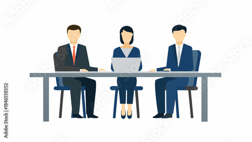 Business team collaborating with laptops in modern office setting