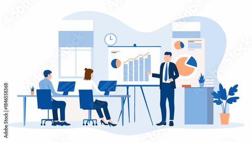 Business team working together in modern office space