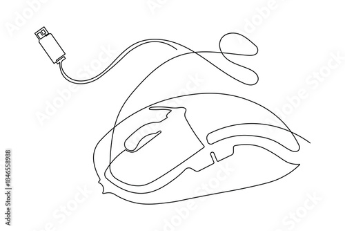 Pc hardware mouse single line art outline minimal style illustration
