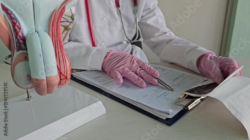 Doctors counseling patients with prostate cancer and using a penis model to show patients with prostate cancer Prostate cancer treatment concepts
