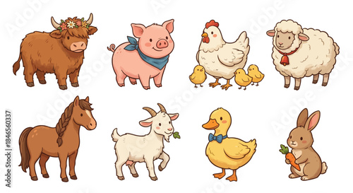 set of farm animals cartoon isolated