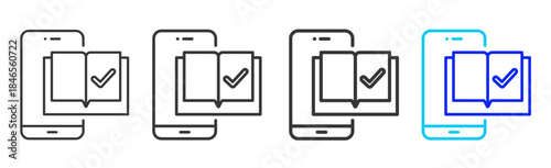 course approval Icon Set Collection in Creative Outline Style for Technology Platforms Featuring Multiple Thickness Variations Suitable for Education Apps Digital Systems
