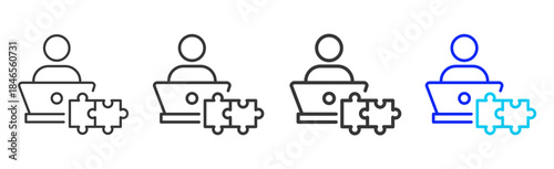 collaborative learning Icon Set Collection in Creative Outline Style for Technology Platforms Featuring Multiple Thickness Variations Suitable for Education Apps Digital Systems
