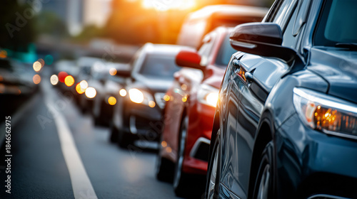 Wallpaper Mural Traffic jam congestion with rows of cars on highway or motorway in rush hour, vehicular gridlock, road standstill, commuter delay, transportation bottleneck, multiple vehicles queued, with copy Torontodigital.ca