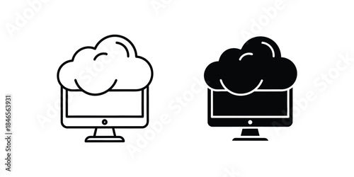 Cloud computing icons depicting online storage and digital access symbols