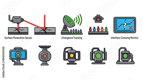 Futuristic technology interfaces and devices in flat style