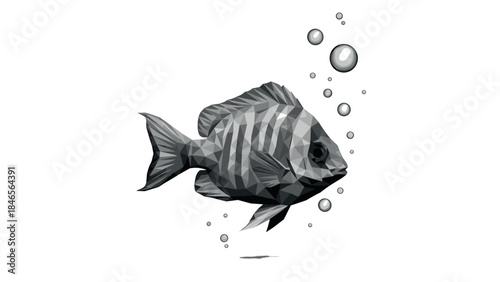 Geometric fish with bubbles in low poly style
