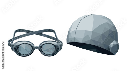 Geometric swimming gear: low poly goggles and swim cap design