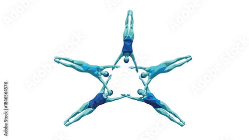 Synchronized swimming team forming star shape in geometric pattern