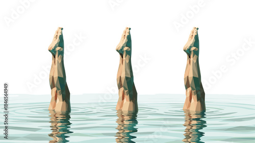 Geometric art of synchronized swimmers' legs in water