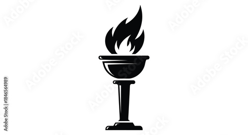 a striking black and white image depicting a classical torch with a prominent flame silhouette