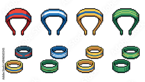 Pixel art sporty headbands and armbands in various colors