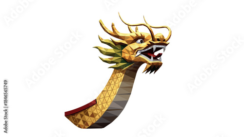 Geometric gold dragon head design with origami style and intricate details