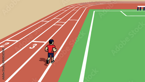Runner on athletic track in minimalist style vector art