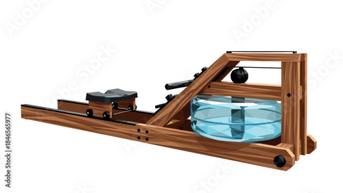 Realistic wooden water rowing machine with transparent blue tank design
