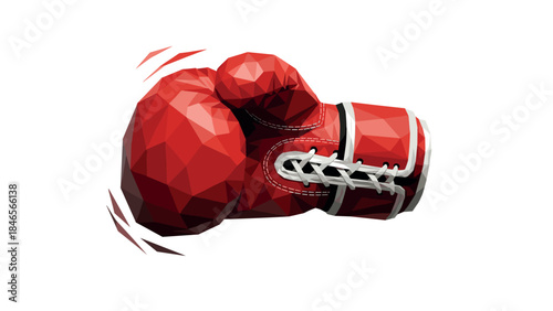 Geometric low poly red boxing glove with dynamic motion effect on white background