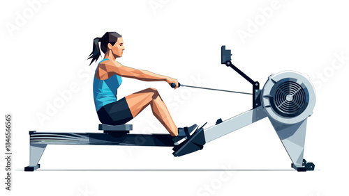 Woman exercising on rowing machine in modern gym setting