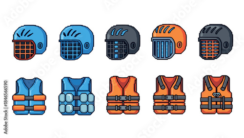 Colorful flat design helmets and life vests collection