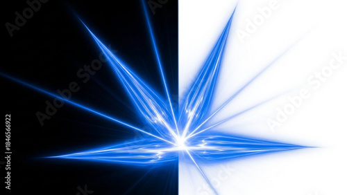 Stunning blue energy burst splits black and white background creating dynamic contrast and modern digital art