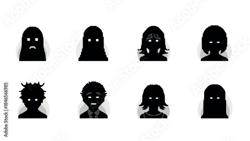 Modern silhouette avatar icons set: diverse minimalist character profiles