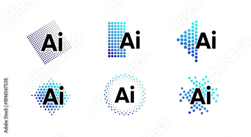 Modern ai logo design with various geometric patterns and dots in blue and black color scheme