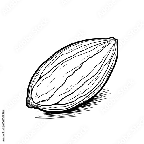 Abstract almond nut with cracked shell, coloring book design for children’s education and fun