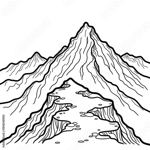 Mountain summit drawing for kids, educational coloring page and fun activity in education