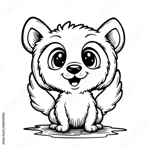 Cute cartoon bear cub with wings, playful fantasy creature for kids coloring activity