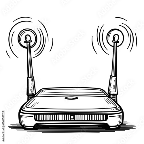 Router with full signal illustration, wireless connectivity and network technology for kids' coloring book