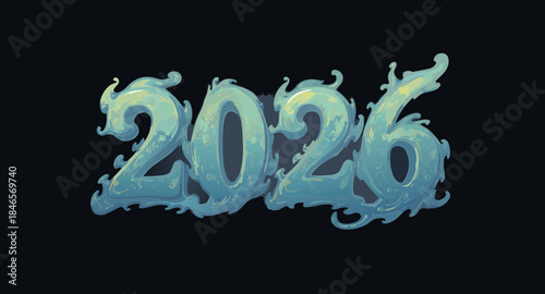 Dynamic 2026 New Year Typography with Glowing Blue Flames and Magic Smoke