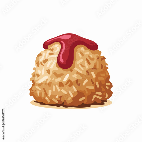 Cranberry macaroon vector illustration with glossy red drizzle – Great for holiday dessert menus, Christmas or Thanksgiving recipe content, or confectionery branding.