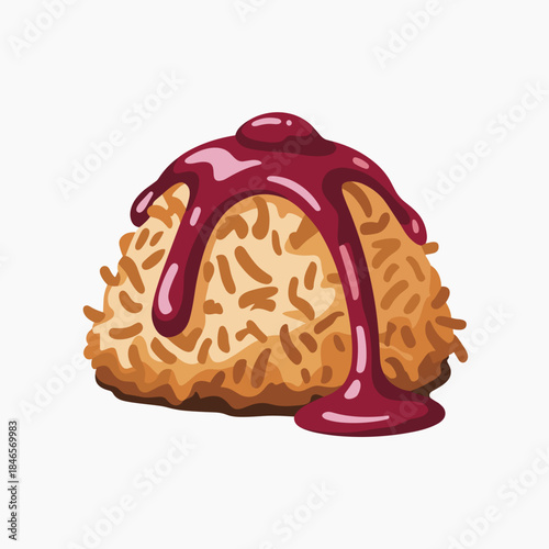 Thanksgiving coconut macaroon vector with jewel-like cranberry topping – Perfect for professional recipe demonstration, holiday food illustration, or seasonal event promotion.