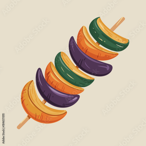 Colorful roasted vegetable skewer vector for Thanksgiving dinner – Perfect for holiday catering ads, healthy eating content, or recipe illustration.