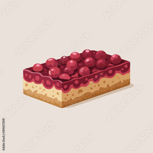 Cranberry dessert bar vector with golden crust and red topping – Perfect for holiday baking blogs, Thanksgiving dessert menus, or festive graphics.