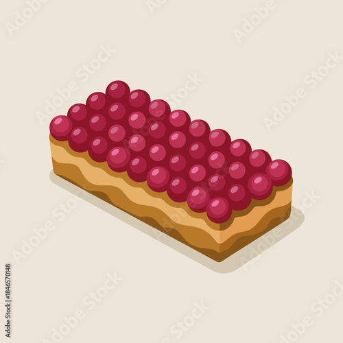 Elegant cranberry bar vector illustration with glossy red topping – Suitable for upscale holiday menus, festive recipe posts, or food advertising.