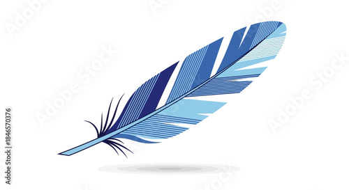 Vector blue feather illustration with intricate line work, representing simplicity and