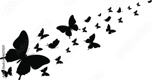 Flying butterfly silhouettes set representing nature freedom and decorative design
