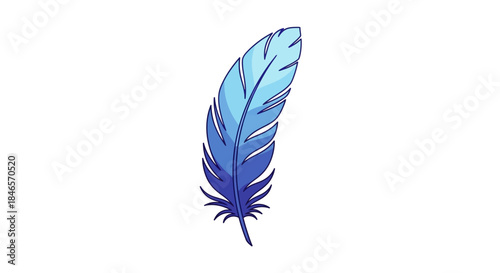 Stylized blue feather with intricate details against a clean white background for designs