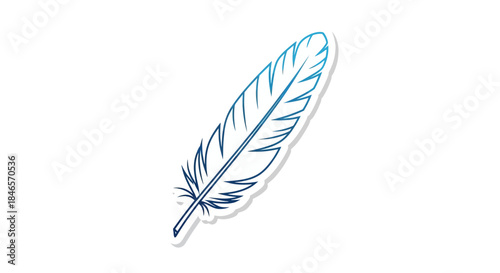 Stylized feather illustration with blue outline on a clean white backdrop for design projects
