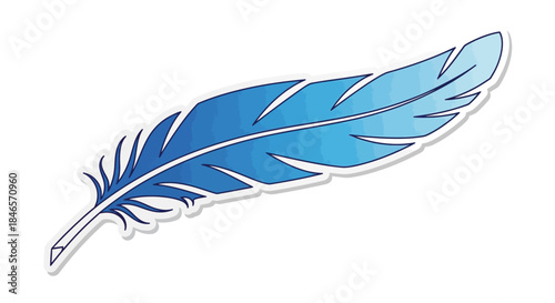 Stylized blue feather illustration with intricate detailing and soft color gradient creating a
