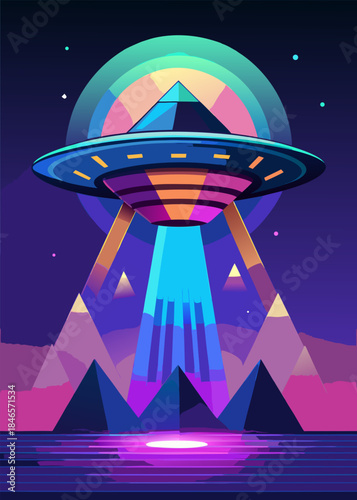 UFO Spacecraft Vector Illustration with Glowing Lights