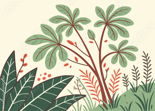 Botanical Vector Illustration with Lush Green Foliage