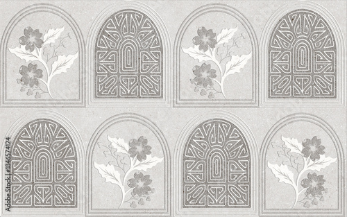 Wallpaper Mural Print vintage_floral_repeating_pattern_checkered_in_arch_block_printed_textured_black_background_fabric_textiles Torontodigital.ca