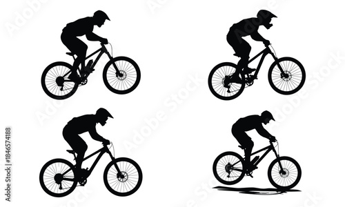 Cyclist Silhouette Icons Set Mountain and Road Bike Riders
