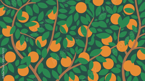 Vibrant orange fruits on lush green tree branches with leaves
