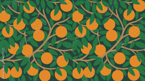 Vibrant oranges on lush green tree branches with leaves