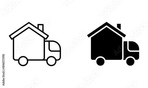 moving truck with house shape cargo icon vector